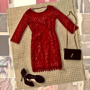 Clean red sequins evening dress